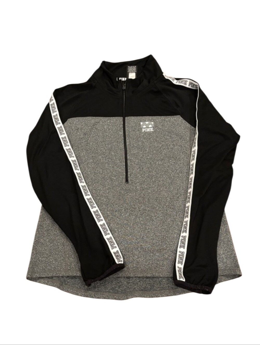 PINK Victoria's Secret Black and Gray Half-Zip Pullover Sweater Size L